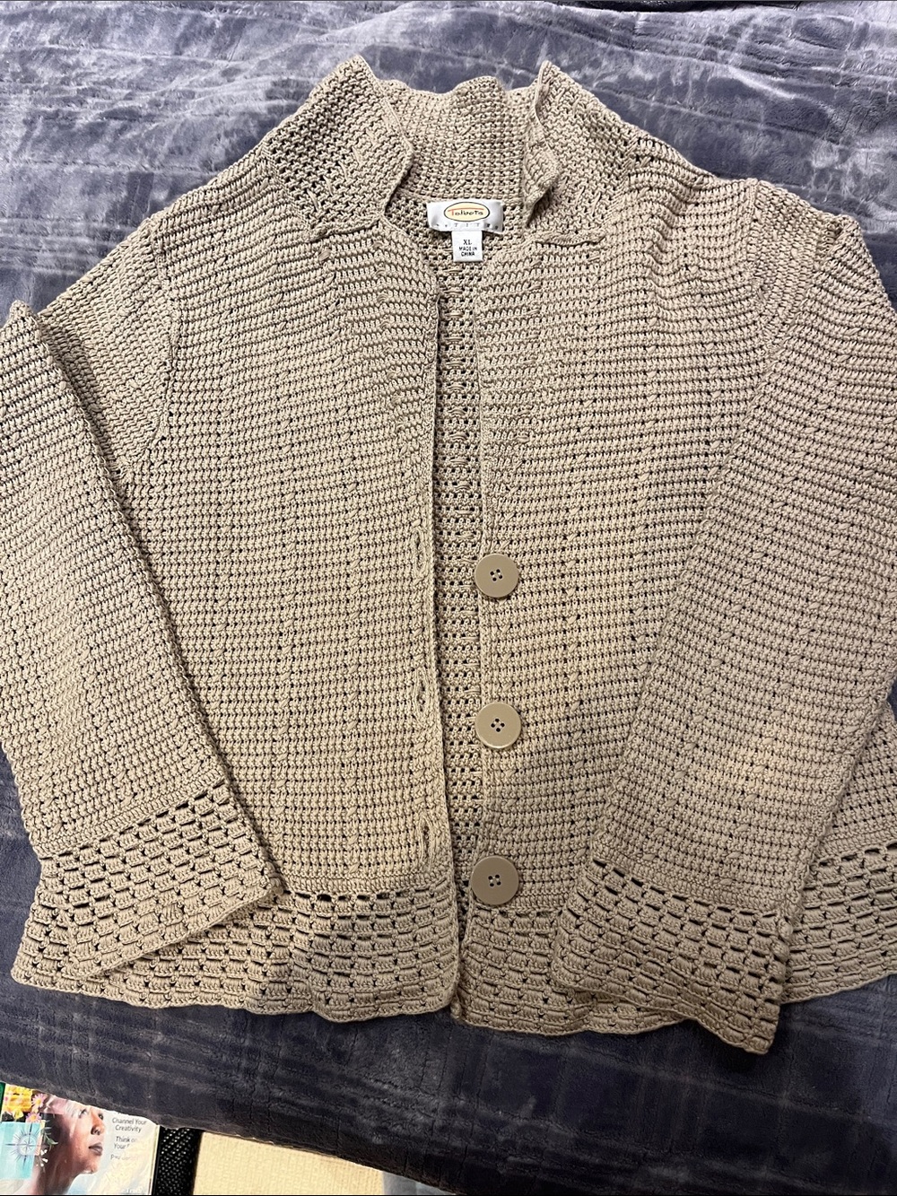 Talbots Taupe Crochet-Style Button Blazer